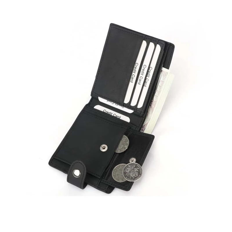 Men Genuine Leather Wallet Slim Bussiness Card Holder Wallets with Money Bag & Photo ID Window Male Coin Purse