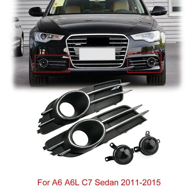 

Для-A6 A6L C7 Sedan 2011-2015 передний нижний бампер противотуманный светильник решетка гриль крышка + ACC украшение объектива