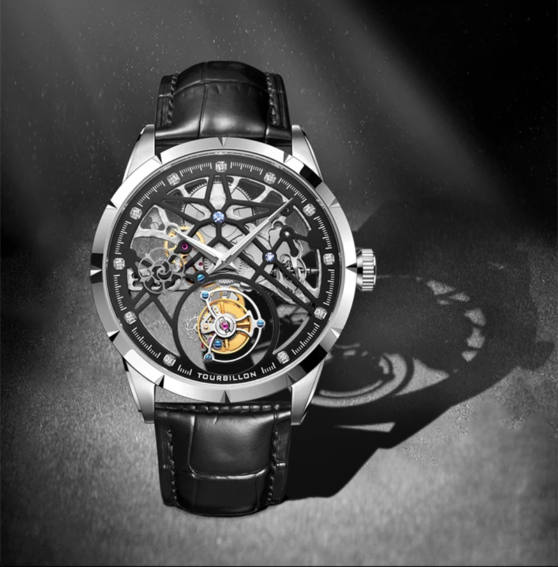 Tourbillon часы для мужчин Роскошные повседневные AESOP двойной скелет Топ бренд класса