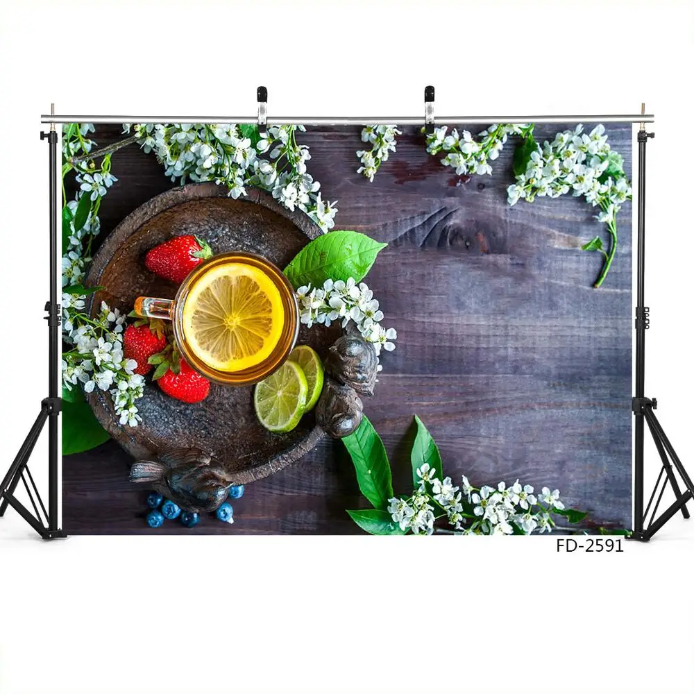 Фон для фотосъемки с лимоном цветком деревянной доской и полом декорация