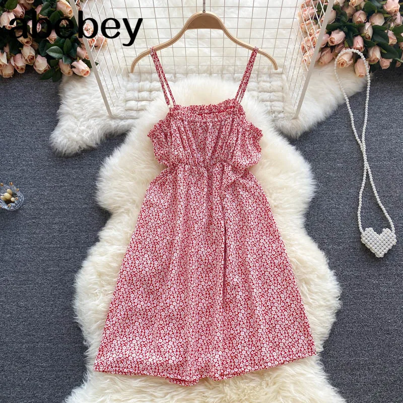 

Summer New Fashion Temperament Vestidos Female Sweet Wood Ear Tube Top Slim Sling Floral Holiday Mini Dress