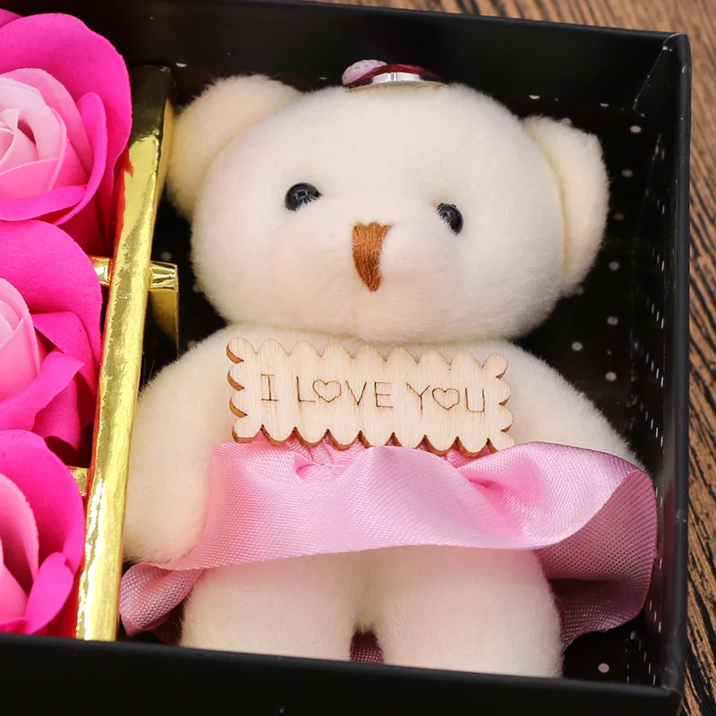 12 шт. медведь мыло в виде цветов розы коробка для мальчика/подруги День Святого