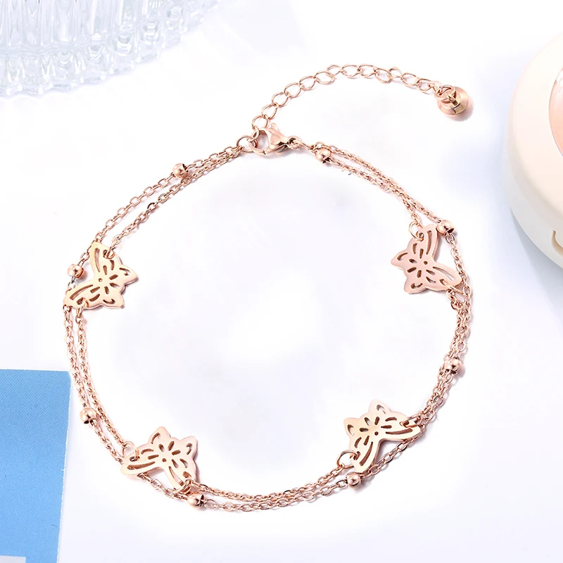 Браслеты на ногу для женщин и девушек анклеты из нержавеющей стали с двойной