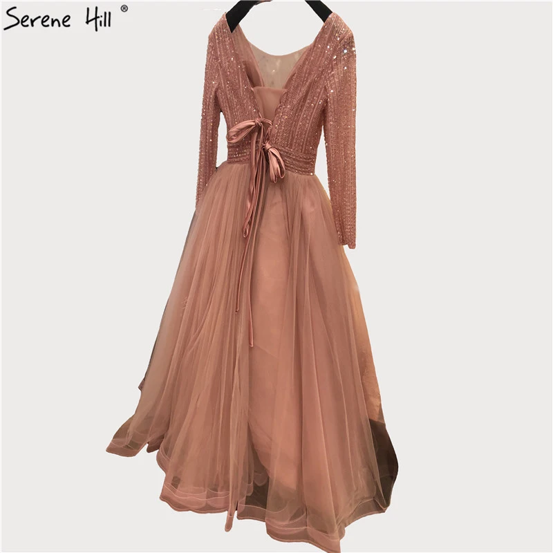 Розовые вечерние платья трапециевидной формы с длинными рукавами дизайн 2020