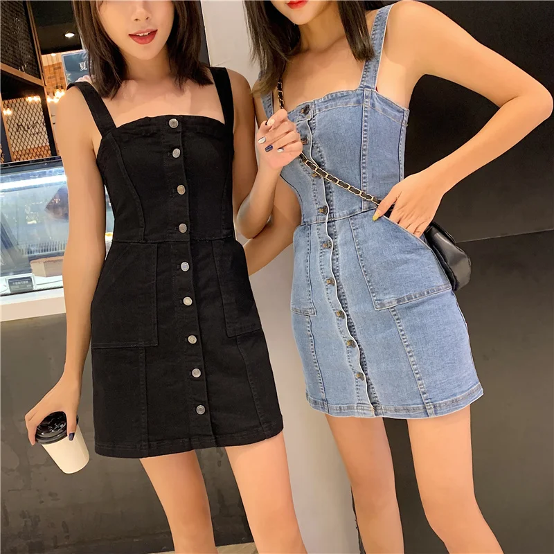 

kywommnz Women Thin Denim Suspender Skirt Slim Mini Dress 2021 New Summer Female E1058