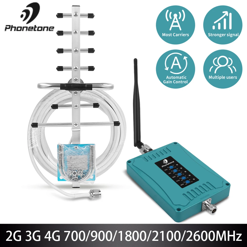 5 полосный усилитель сотовой связи 700/900/1800/2100 МГц 2g 3g 4g GSM ретранслятор 70 дБ