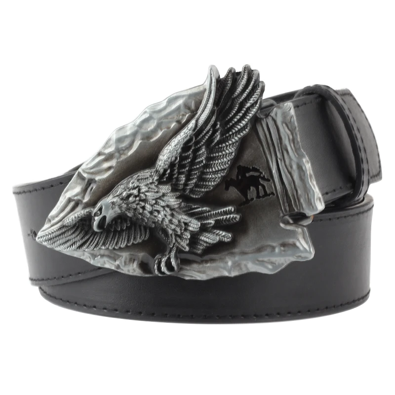 Кожаный ремень в форме серебряного орла с пряжкой для женщин и мужчин