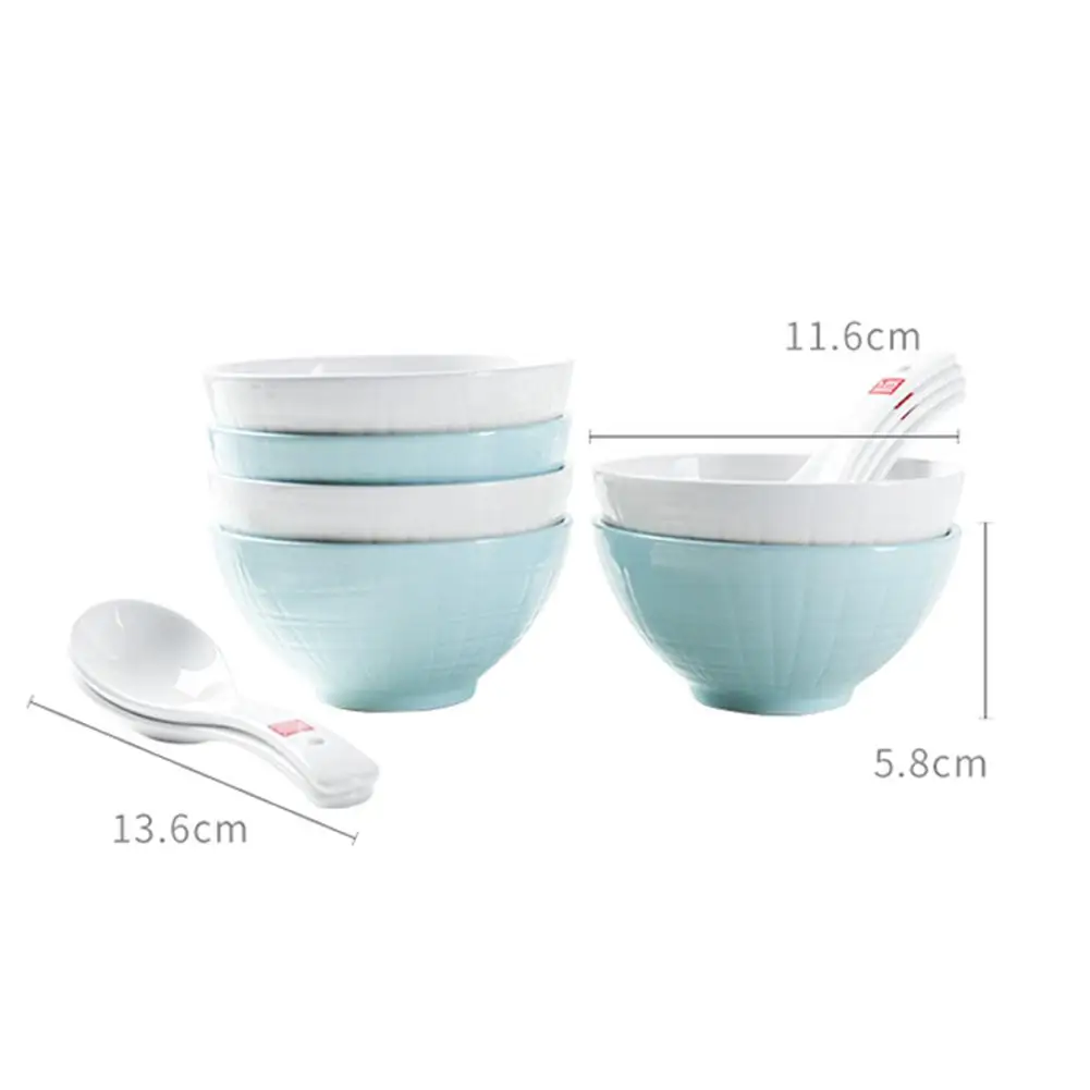 12 шт./компл. белая чаша + синяя Ложка столовая посуда тарелка рисовая салатная
