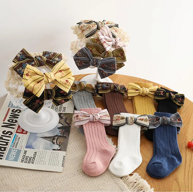 0-6Y ni&ntilde;o ni&ntilde;as oto&ntilde;o Calcetines largos calcetines hermosa Floral Bowknot calcetines para reci&eacute;n nacidos beb&eacute; ni&ntilde;as de algod&oacute;n caliente hasta la rodilla de calcetines Calcetines-0