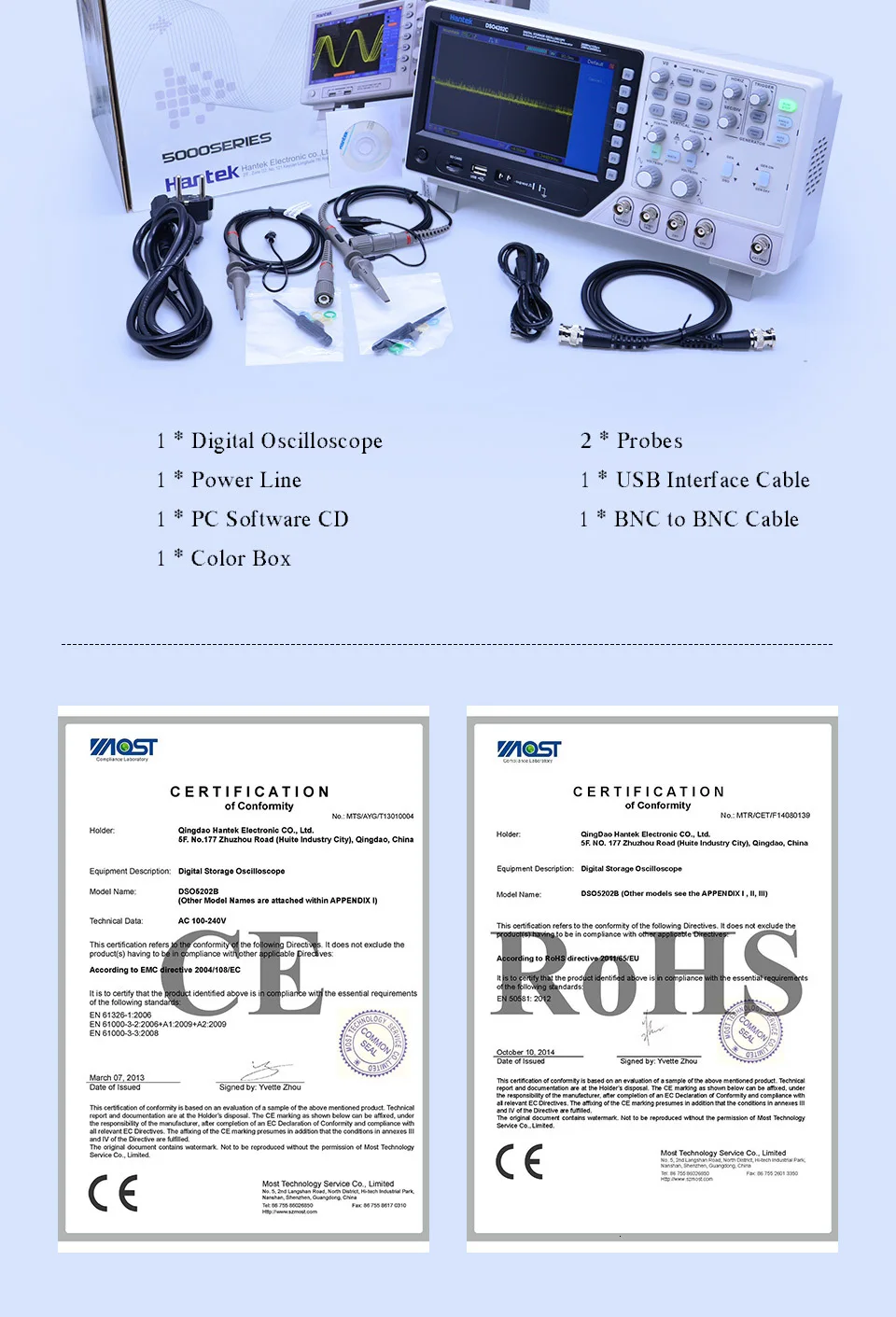 Hantek DSO4102C цифровой мультиметр осциллограф USB 100 МГц 2 канала " 64 к TFT произвольной формы Osciloscopio логический анализатор
