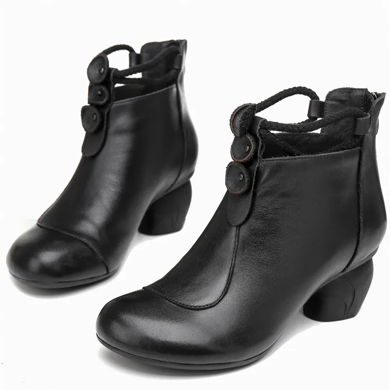 

Hjwsfdcai British Wind Women Retro Short Boots Round Toe Chunky Heel Zipper Button Decoration Mujer Shoes Fashion Ladies Shoes