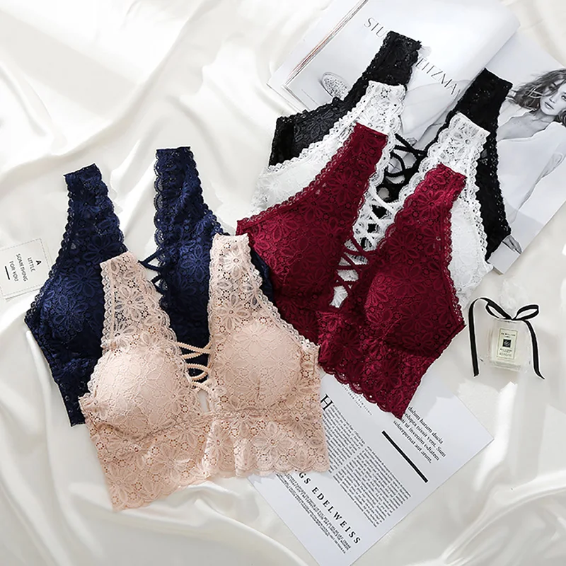 

Deep V Lace Bralette Plus Size Bra Women Seamless Padded Push Up Bra Wire Free Sexy Lingerie Underwear Women 5 Colour