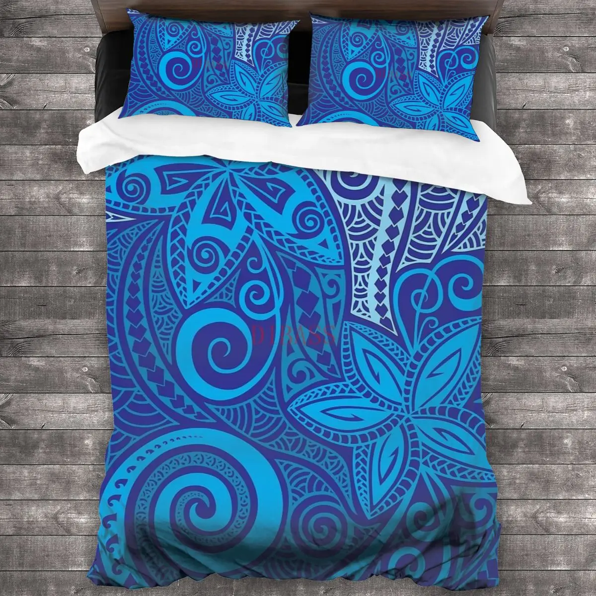 

Синий полинезийский цветочный дизайн, мягкая искусственная кожа с 2 наволочками, пододеяльник на молнии