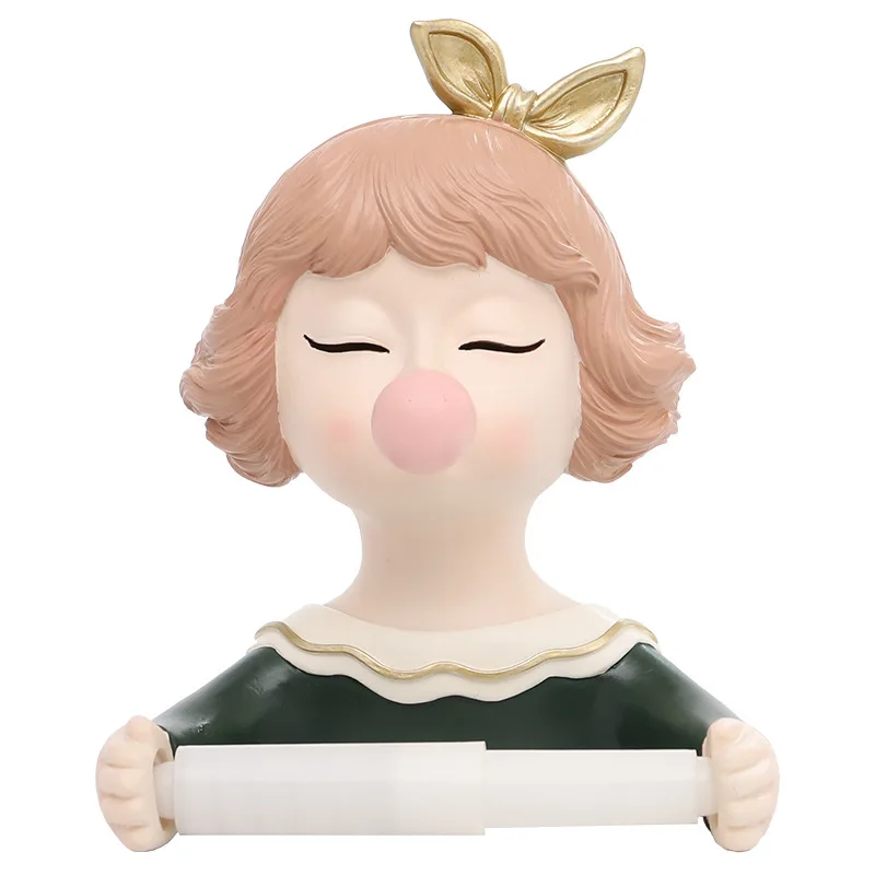

Office Hotel Toilet Paper Holder Cute Girl Home Bathroom Wall Mounted Roll Tissue Resin Cartoon Self Adhesive Storage Organizer