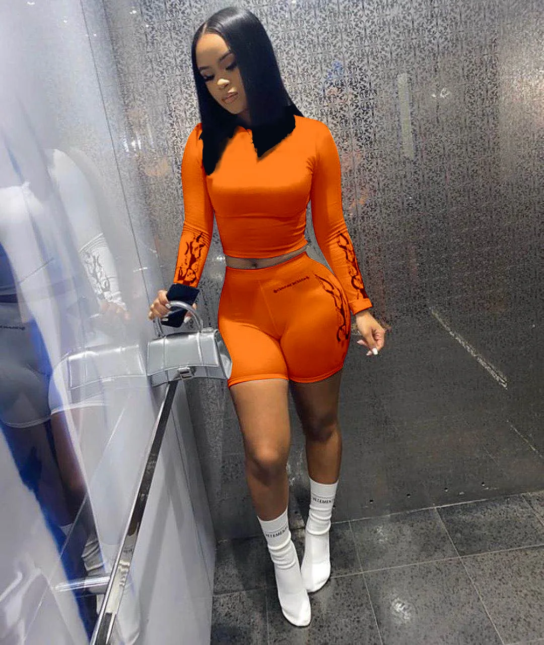 

hirigin Autumn Ladies Tracksuit Female Elastic Long Sleeve Two Piece Set Women Sportwear Fitness 2 Piece Matching Set