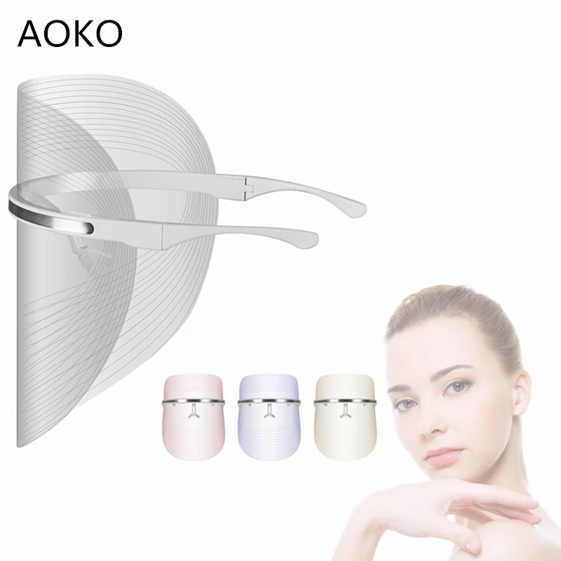 AOKO 3 цветная светодиодсветодиодный фотонная терапевтическая маска для лица