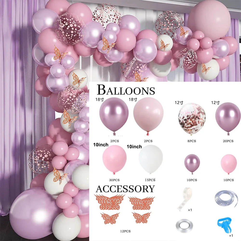 1 Set Macaron Globos Garland Rosa mariposa de oro de Metal rosa p&uacute;rpura Globos de cumplea&ntilde;os globo de la fiesta de bodas arco Decoraci&oacute;n-1