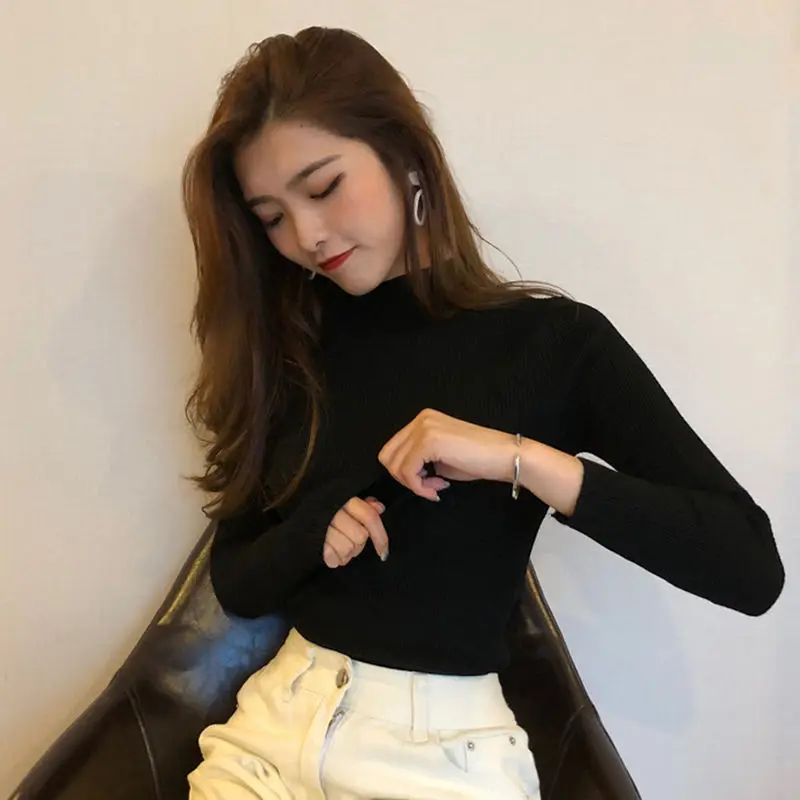 

2019 Autumn Winter Sweater Women Knitted Ribbed Pullover Sweater Long Sleeve Turtleneck Slim Jumper Soft Warm Pull Femme BZY003