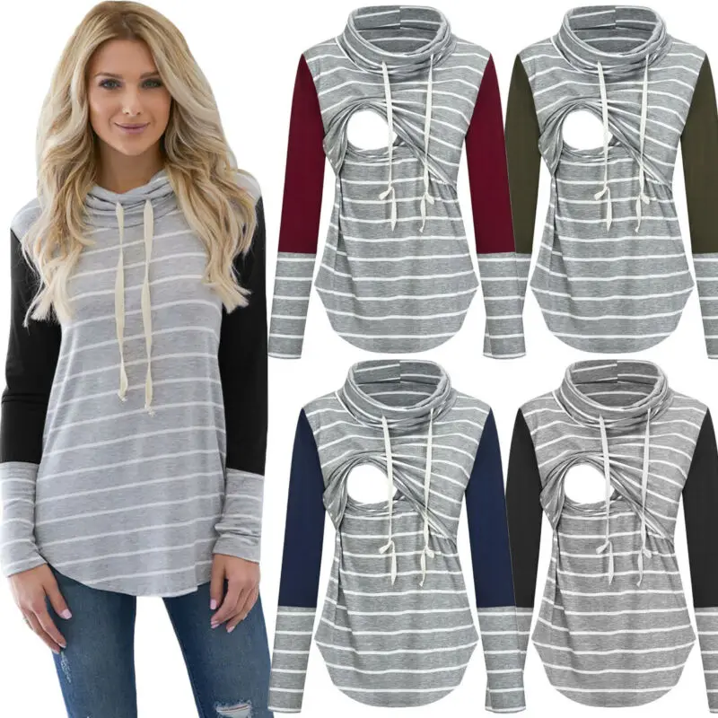 Красивая одежда женская полосатая для кормящих матерей топы с длинным рукавом |