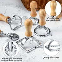 5pcs square round ravioli making wheel center making mold with wooden handle suitable for ravioli pasta dumpling tools