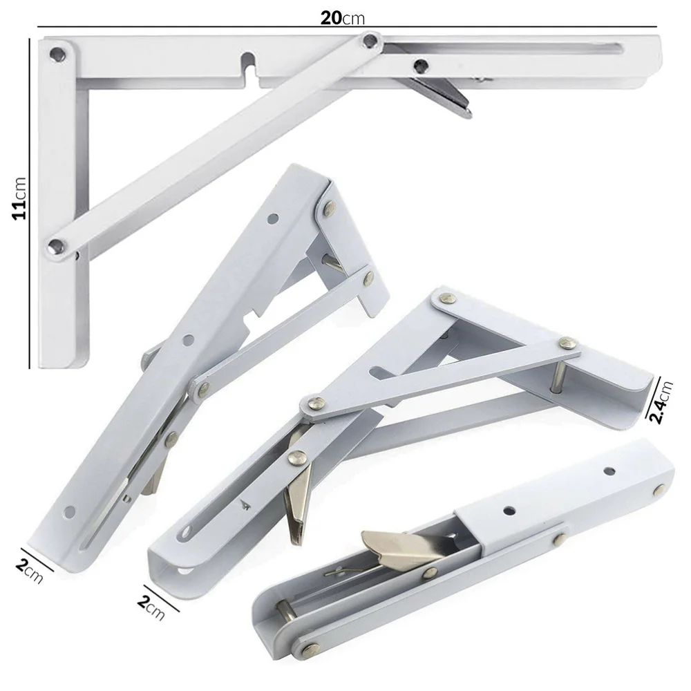 

10 inch Triangular Steel Bracket Foldable Wall Mounted Support Durable Bearing Shelf Bracket (White)