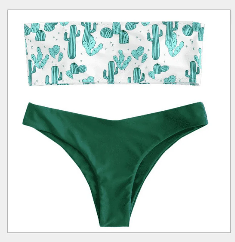 

Printed swimsuit European and American color sexy tube top split triangle bikini bikinii female swimming suit for women