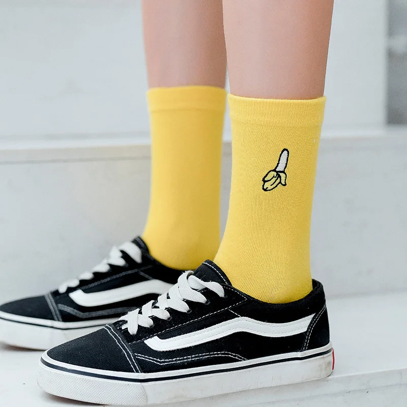 

New Sweet Cute Socks Women Cartoon Embroidered Fruit Funny Socks Woman Cotton Casual Comfortable