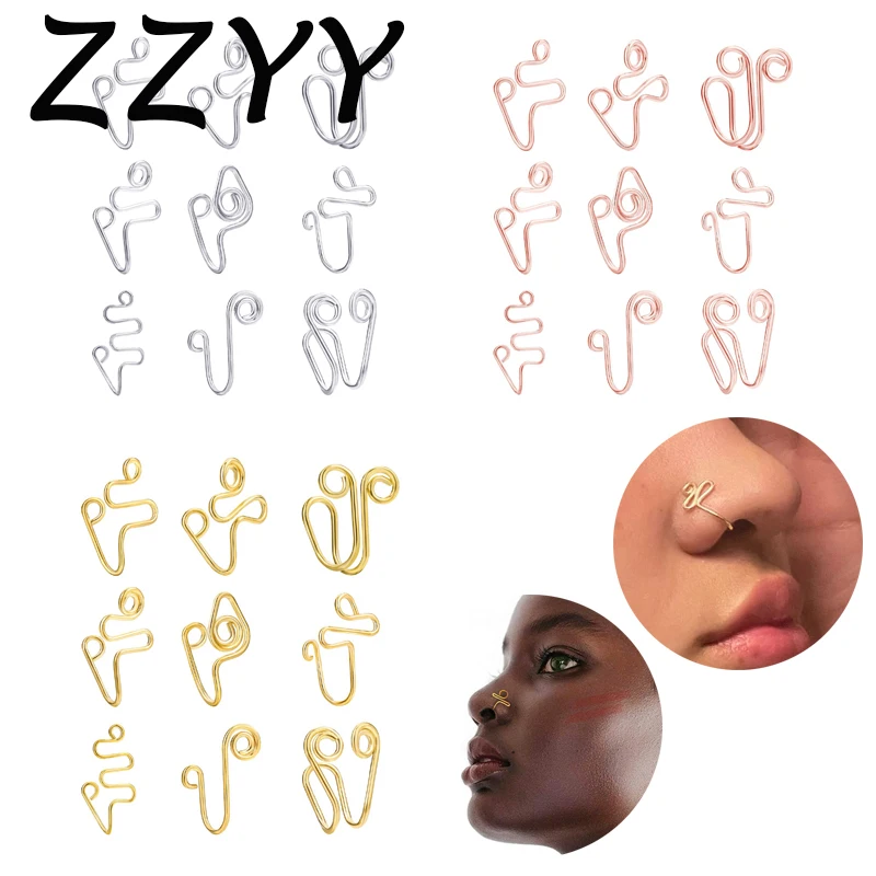 

ZZYY 1PC Geometry Nose Rings for Women Spiral Fake Piercing Jewelry Stainless Steel Clip on Nose Punk Y2k Charm Ethnic Gift Body