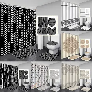 waterproof cloth white arrow bathroom black shower curtain 4 piece set carpet cover bath mat pad toilet cover for home decor free global shipping