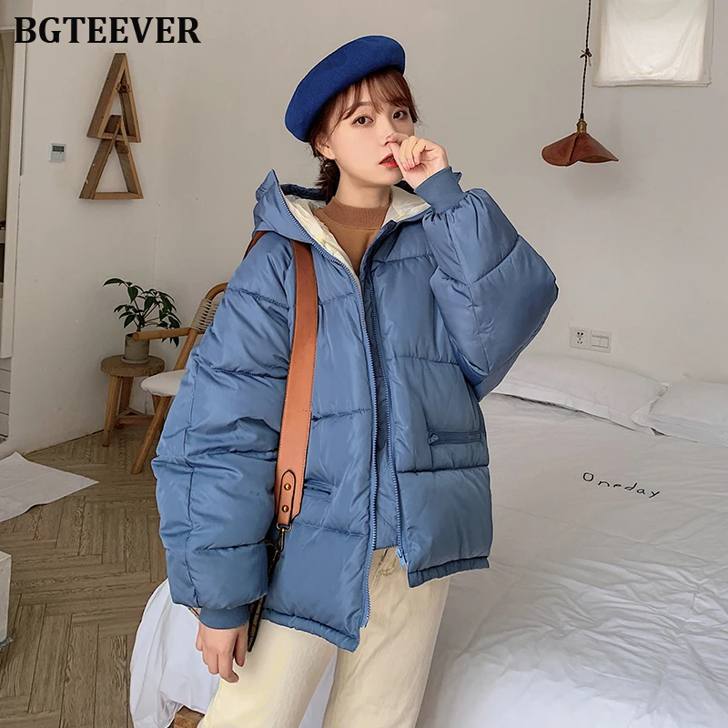 BGTEEVER утепленные женские парки зимнее пальто куртка свободные пуховики с шапкой