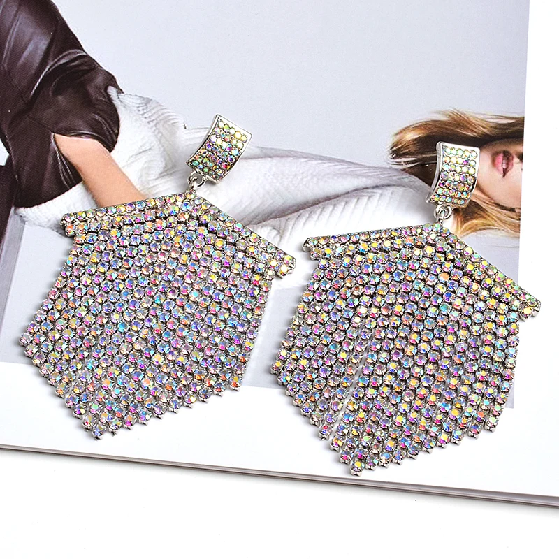 Новое поступление высококачественные длинные цветные стразы висячие серьги с