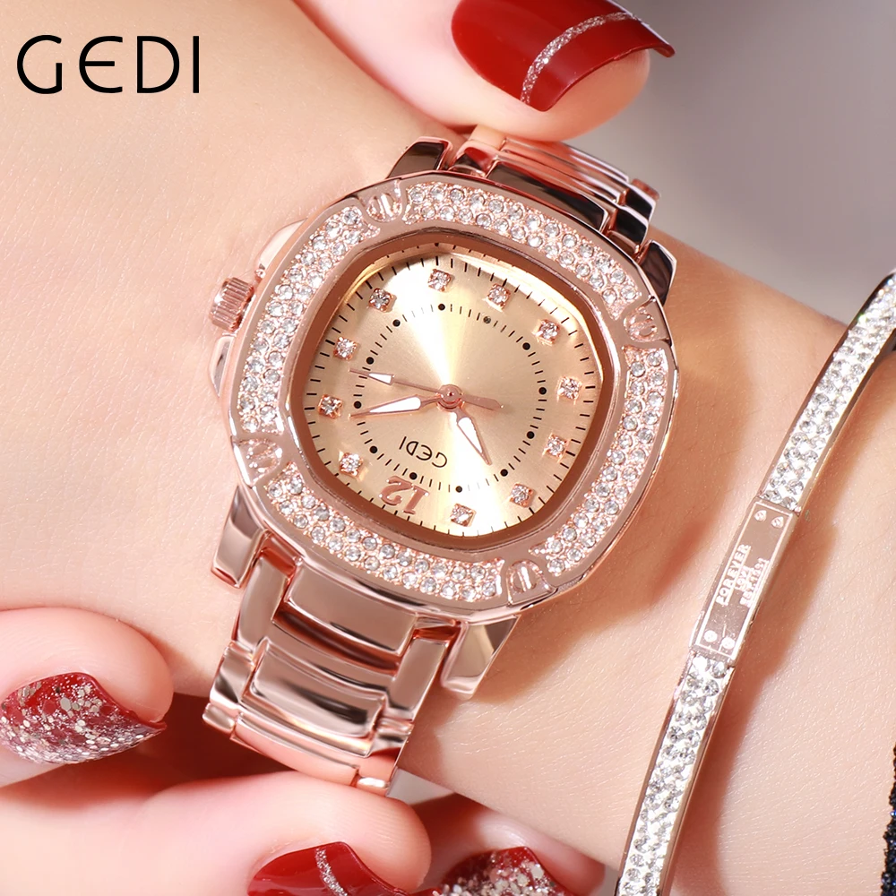 

GEDI Luxury Fashion Women's watches Waterproof Rhinestones Women Quartz Bracelet Watches Ladies Watch for Women Relogio Feminino