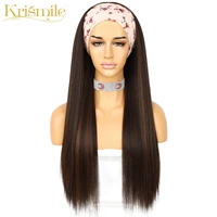 krismile long straight brown headband wig daily party holidays no gel glueless wig for black women with 2 free bands make up