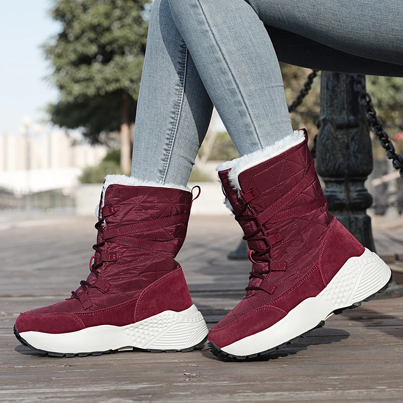 

Autumn and winter new men's plus velvet warm snow boots plus size couple waterproof non-slip winter lamb velvet cotton boots
