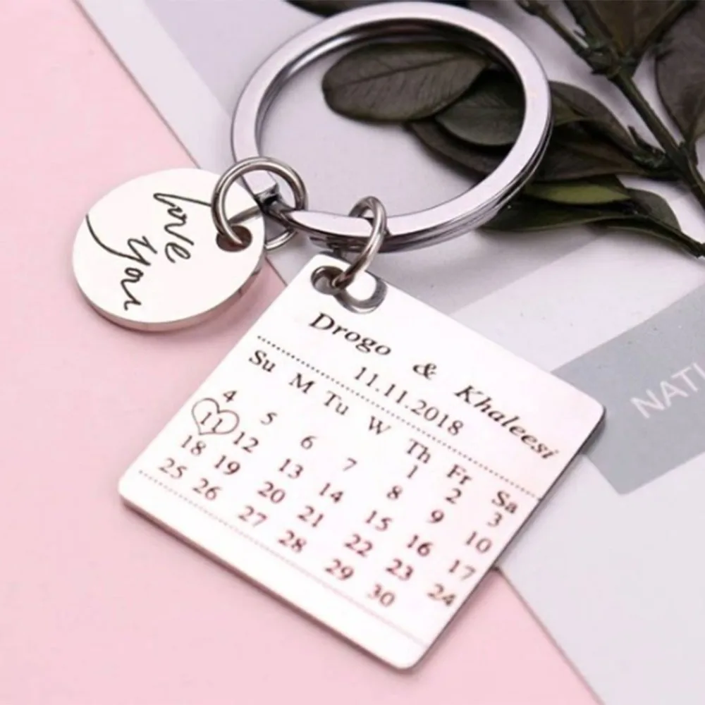 Персонализированный Календарь брелок из нержавеющей стали на заказ ручной штамп