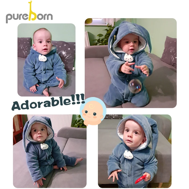 Pureborn/комбинезон для новорожденных мальчиков; одежда с капюшоном для маленьких мальчиков; толстый зимний комбинезон для новорожденных мальчиков; костюмы для фотографии