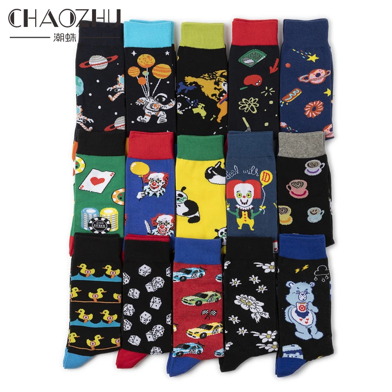 CHAOZHU, креативные осенне-зимние мужские носки с героями мультфильмов забавные носки для мальчиков с изображением скорпиона, космонавта, клоуна, космонавта, медведя, цветка, автомобиля, утки, панды