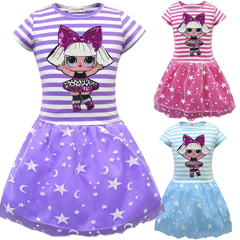 

LOL Surprise Doll Summer Beautiful Princess Dress Girl Double Mesh Pleated Skirt LOL Dolls Cartoon Character Print Skirt Gifts