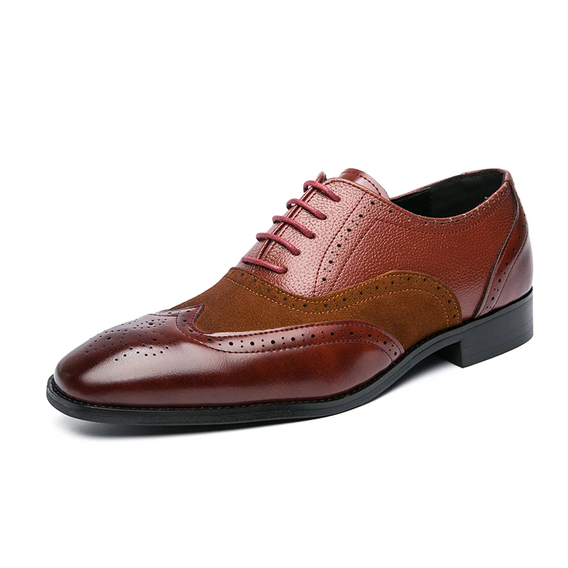 

British Pointed Toe Leather Shoes Men Oxfords Business Formal Leather Men Shoes Dress Brogue Flats Men Wedding Shoes Plus Size