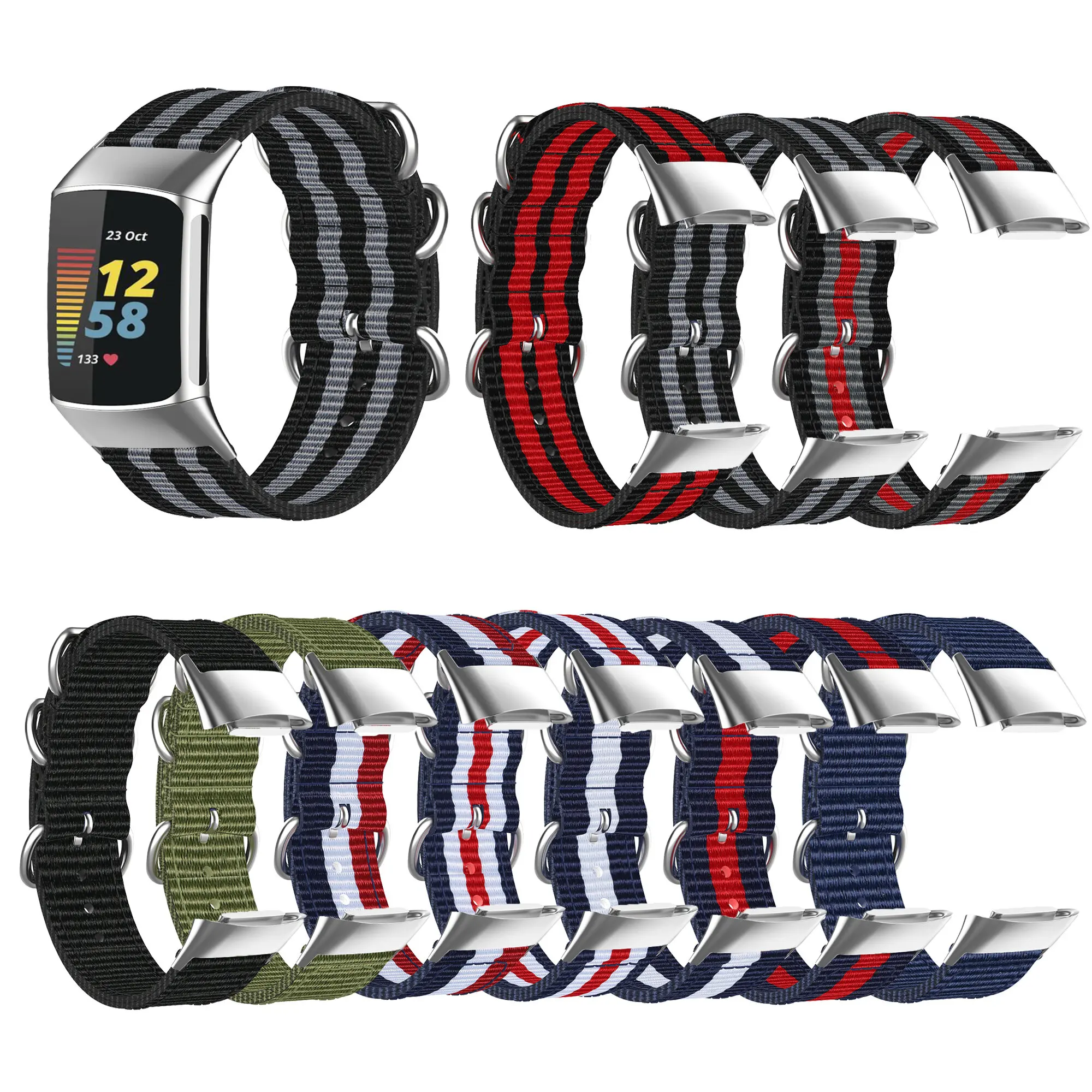 

Comfortable Breathable Sweat proof Nylon Watch Band Strap Replacement for Fitbit Charge 5