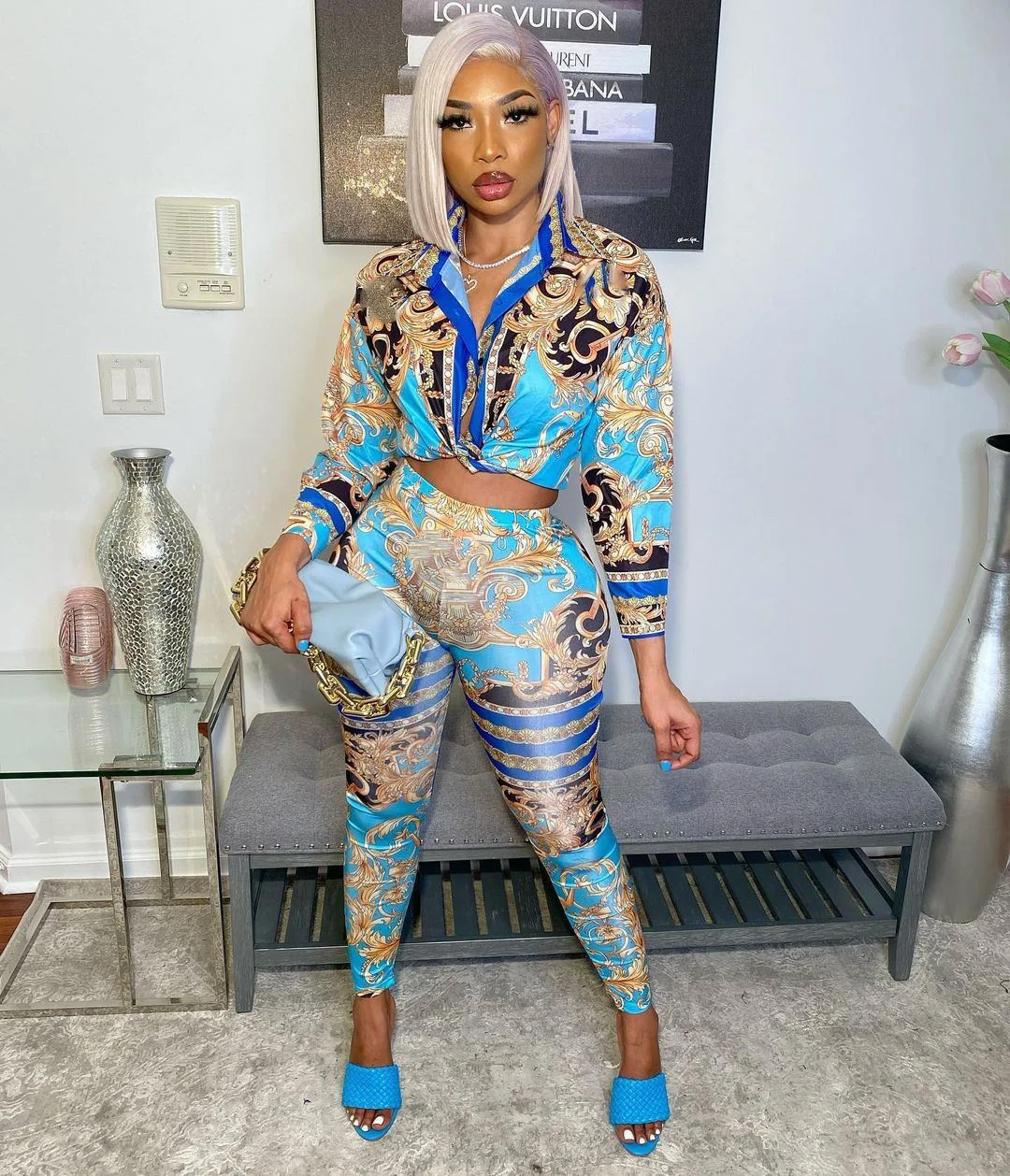 Женский комплект африканской одежды длинная рубашка с длинным рукавом и узкие