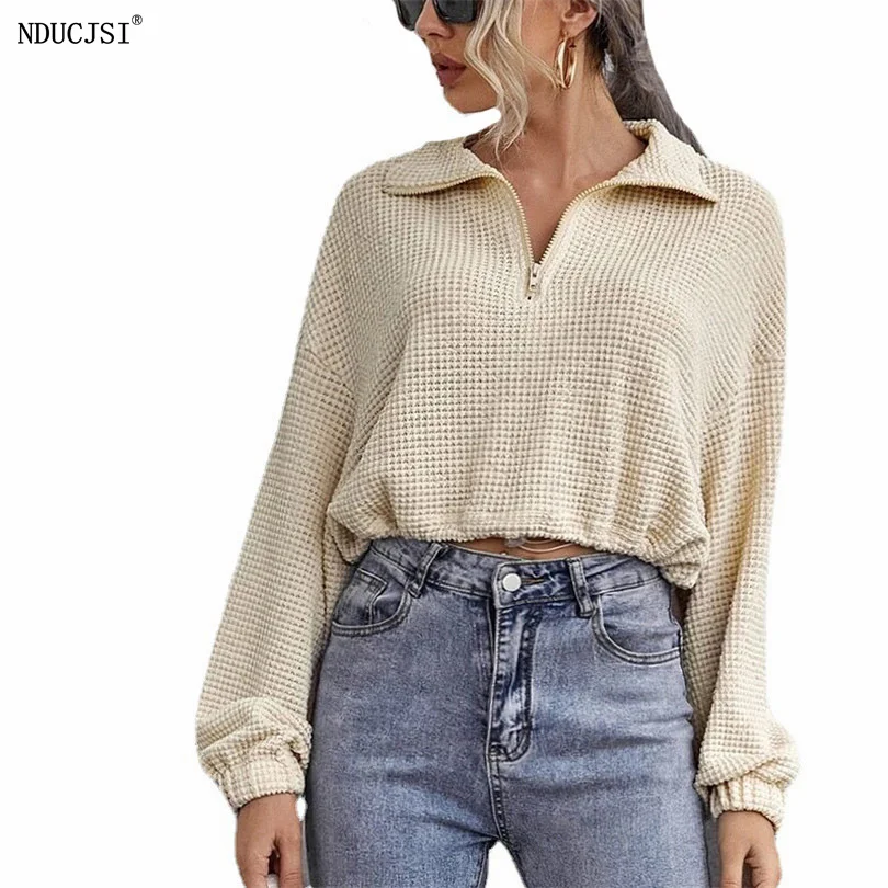 

NDUCJSI Autumn Winter Thickening Knitted Sweater Women Casual Zipper Turn-down Collar Loose Knitted Pullovers Female Jumper 2021