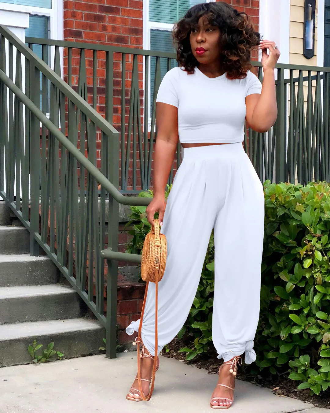 Женская футболка с коротким рукавом и штаны в стиле хип-хоп однотонные Цвет