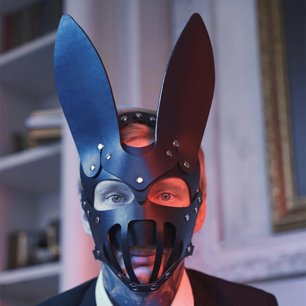 GAMPORL кролик черный кожаный Мужские маски Хэллоуин Карнавал Вечеринка