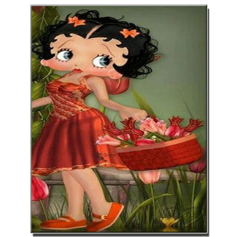 

Full Square Round Drill Diamond Embroidery 5D Diy Diamond Painting Cartoon Betty Pick flowers Diamond Inlay Home decor gift