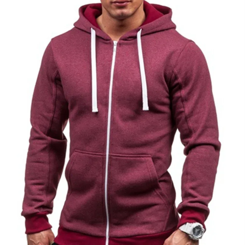 

New Fashion Winter Hoodie Warm Hooded Sweatshirt Running Sports Casual Clothing Solid Color Zip Jacket Men's Hoodie Sweatshirts