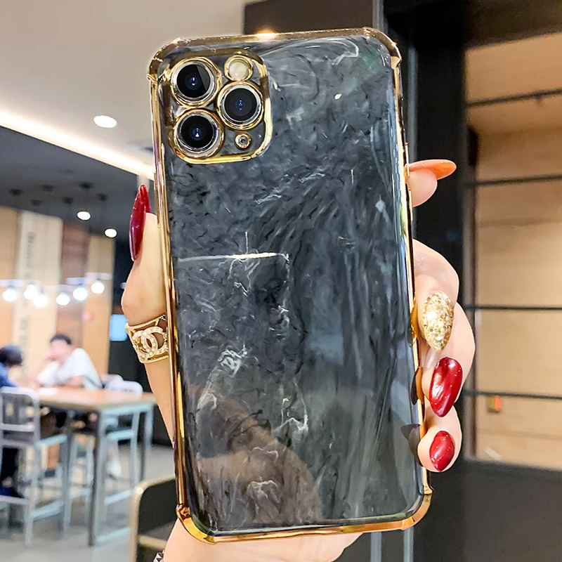 

Funda For iPhone 11 Case Fashion Electroplate Marble Cases For iphone 12 mini 11 Pro max X XR XS 7 8 plus Soft TPU Back Cover