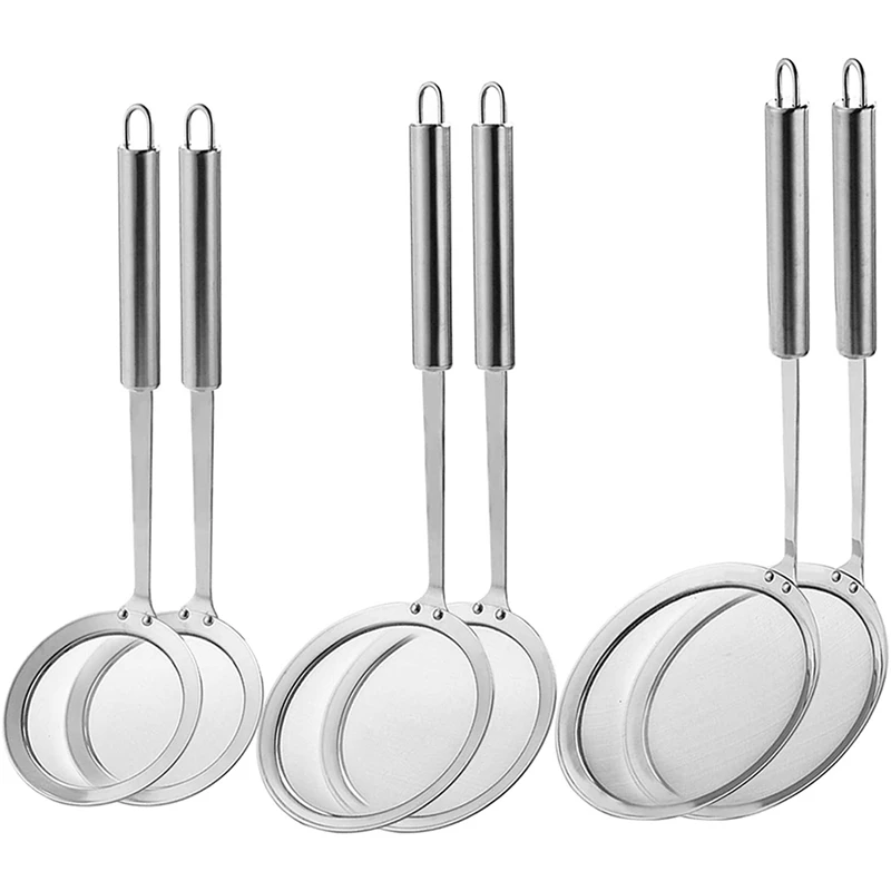 

6 Pack Skimmer Spoon, Stainless Steel Hot Pot Strainer Fine Mesh Food Strainer Grease Strainer 3 Sizes