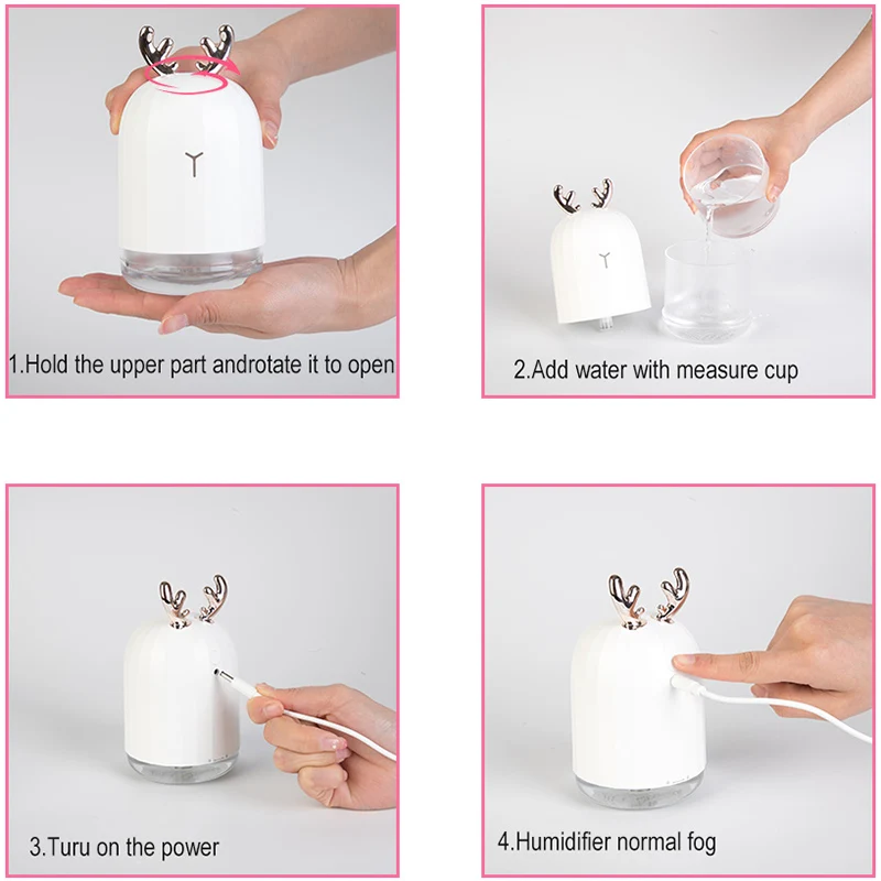 220 ML USB Deer Ultrasonic Air Humidifier Aroma With Light Essential Oil Diffuser Car Fogger Cool Mist Maker | Бытовая техника