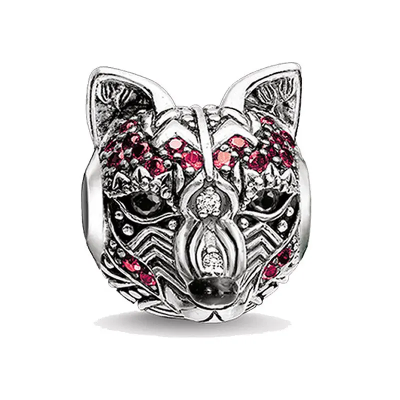 Rose Red CZ Fox Лиса, сова, змея, стрекоза, Орел, Скорпион, бисер, 925 пробы, серебро, сделай сам, бисерный браслет, ожерелье, ювелирные аксессуары, CZ, животный Шарм - Цвет: Rose Red CZ Fox